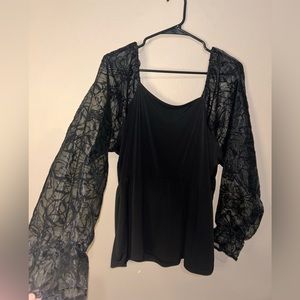 puffy sheer floral sleeved blouse